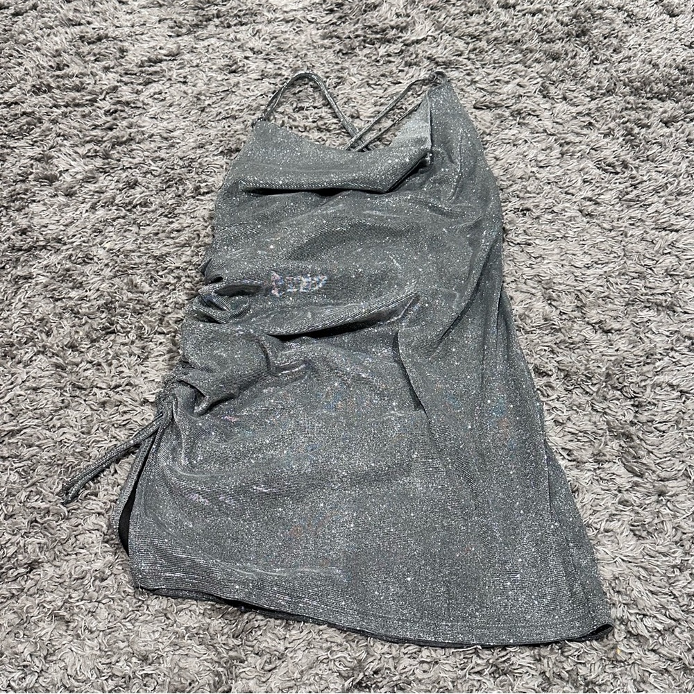 FREE WHEN BUNDLED Shein Glittery Body Con Rushed Side Dress Low Back Cowl Front